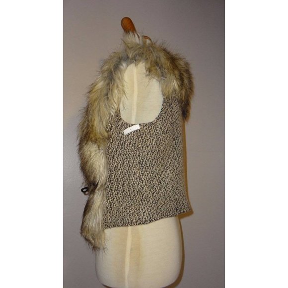 🆕 DENA Tweed and Faux Fur Vest Brown Beige Large - Picture 8 of 12